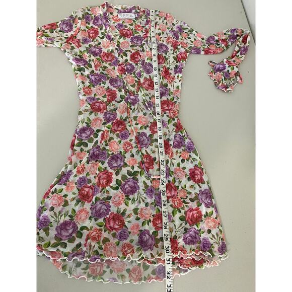 RESA Sloane Mesh Long-sleeved Short Mini Dress in Rose Vintage Floral Print XS - Picture 7 of 9